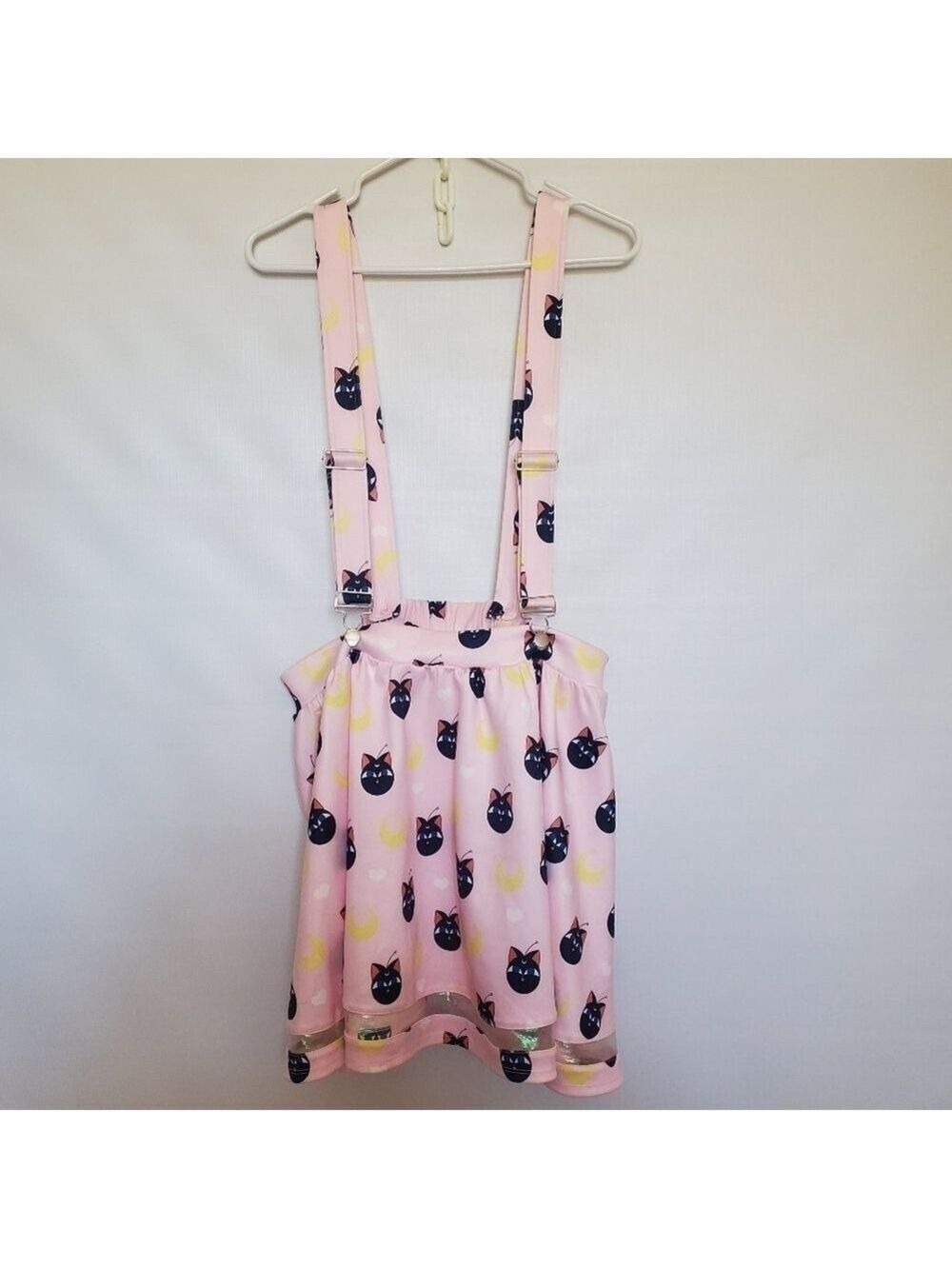 HOT TOPIC SAILOR MOON LUNA & MOONS PINK SUSPENDERS SKIRT IRIDESCENT WOMENS  (XL)